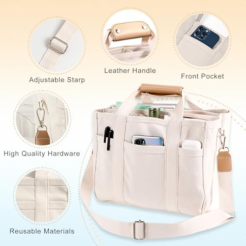 Multi Pocket Tote Bag for Women Canvas Bag with Handle Bag Large Cpacity Purse Reusable Handbag