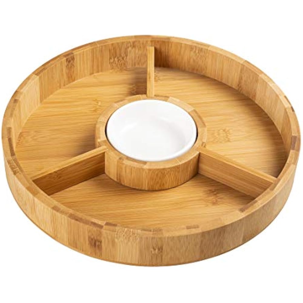 Chip & Dip Sets 12 Inch Organic Bamboo And Serving Platter W/Ceramic