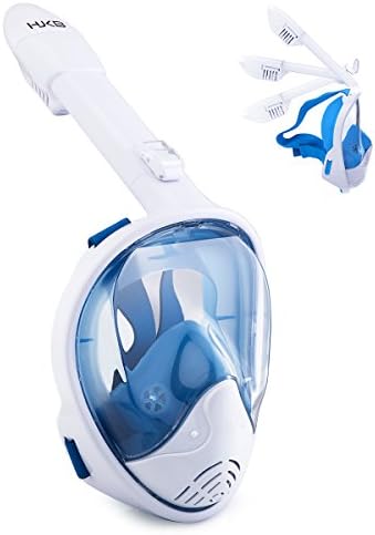 TONGXGC Snorkel Mask,180°Full Face Snorkeling Diving Mask Set with Panoramic View (WHITE/Blue, L/xl)