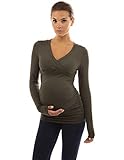 PattyBoutik Mama V Neck Empire Waist Maternity Tunic Top (Dark Olive Green M)