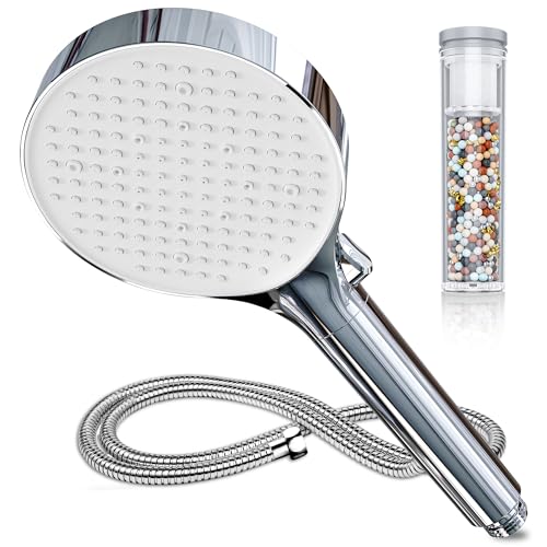 Magichome High Pressure Shower Head with Filter for Hard Water | 6 Jet Types, Water Saving, Hand Shower and Rainfall, 1.5 m Hose, Ideal for Home and Office, Easy Installation