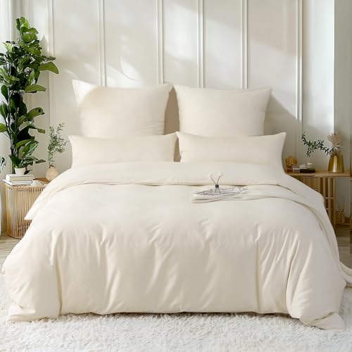 SOULFUL Satin Bettwäsche 135x200 Baumwolle 4 Teilig, Oeko-Tex, Beige