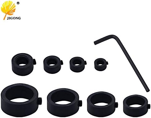 AMZVASO - 8pcs Drill Bit Depth Stop Collar Split Ring Woodworking Drills Clamping Device Positioner Hole Drill Press Collars +1pc Wrench