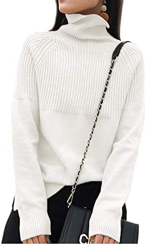 Blanc Women’s Knit Sweater, High Neck, Turtle, Neck, Ribbed, Loose Fit, Top