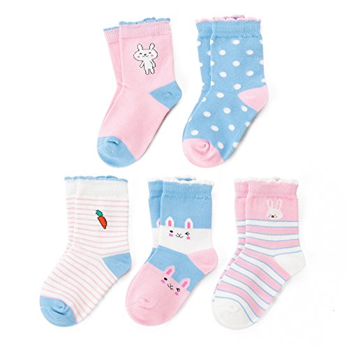 SUNBVE Baby Toddler Girls' Bunny Adorable Cotton Casual Socks 5 Pack