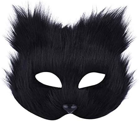 Moonlove Halloween Artificial Fox Mask Animal Elegant Cosplay Mask for Halloween Cosplay Party Fancy Dress Accessory, Black