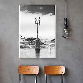 Framed Canvas Wall Art for Living Room, Bedroom Street Lamp Against The Seas Canvas Prints for Home Decoration Ready to Hang - 16x24 inches