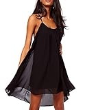 Backless Chiffon Casual Dress Sleeveless Spaghetti Straps Black XL