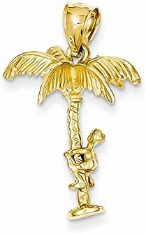 14k Yellow Gold 3-D Palm Tree &amp; Climber Pendant