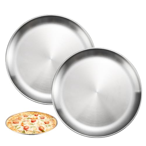 Fecovanti 2pcs Pizza Pan, 13½ Inch Stainless Steel Pizza Tray, Round Oven Baking Bakeware, Healthy & Heavy Duty, Dishwasher Safe & Easy Clean