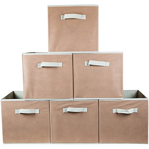 Squared Home Solutions Fabric Storage Cube Bins, Beige  (Set of 6)