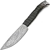 PAL 2000 KNIVES SAPS-9069 Full Tang Handmade Damascus Steel Hunting Knife with Leather Sheath - Sword Chef Kitchen Knife Dagger Skinner Axe Billet Cleaver Bar Bowie Kukri Survival Handle Camping
