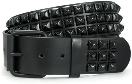THREE ROW OF PUNK ROCK STAR METAL BLACK STUDDED LEATHER BELT SNAP ON FEATURE Size: L/XL - 40