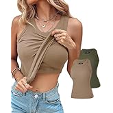 CHICME 2 Piece Built in Bra Tank Tops for Women Ribbed Tank Top Fitness Racerback Workout Tops