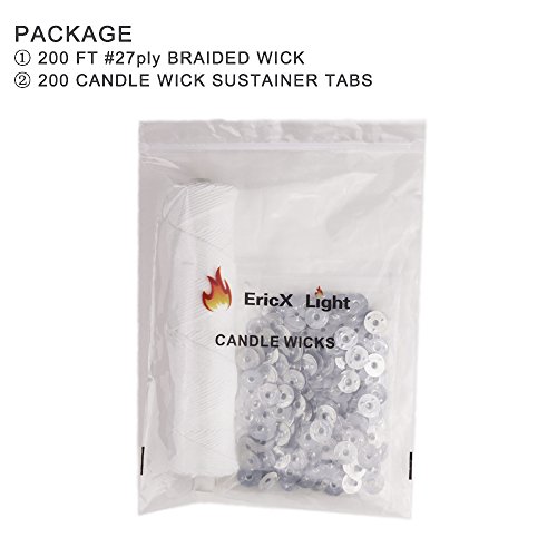 EricX Light #27ply Braided Candle Wick, 200ft Spool & 200 Candle Wick Sustainer Tabs, 100% Cotton Candle Wick for Candle Making - Thumbnail 6