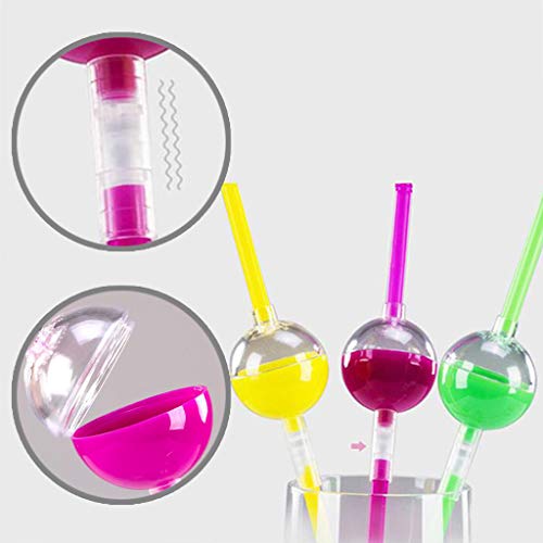 Karooch 10pcs Colorful Food Grade Plastic Straw with Storage Ball | Can be Open to Put Additive | Non-stick Cup Creative Sanitary Straw for Home Outdoor Bar Cocktail Party