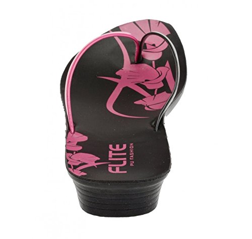 relaxo flite women's pu slippers (pul-05, black and pink)
