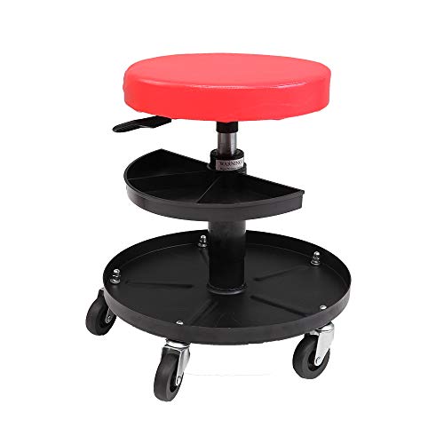 MOTOOS Adjustable Mechanics Creeper Seat Rolling Stool Pneumatic Chair Tray Padded Repair Shop