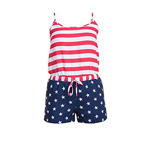 vermers HOT! Women Jumpsuit Casual Printed American Flag Striped Romper Lace-Up Playsuit (M, White)