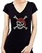 PIRATE SKULL WITH BANDANA HANDMADE Rhinestone/stud Womens T-Shirts
