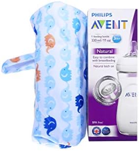 1stbabystore New Born Baby Soft Velvet Plush Milk Feeding Bottle Cover Suitable for Philips Avent Natural Feeding Bottles Upto 150ml Capacity Elephant Print Blue