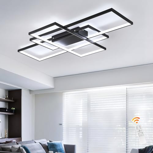 Luz de techo LED moderna geadi, luz de techo incorporada ajustable en negro de 35“, 3 lámparas de techo cuadrado, adecuada para comedor de dormitorio de Sala de techo bajo (50w, 3000k-6500k)