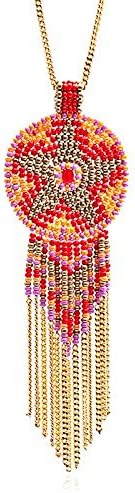 Azuni Dreamcatcher Red & Orange Mandala Tassle Necklace