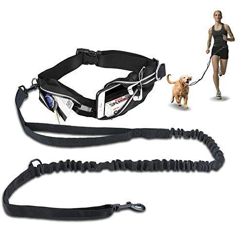 Achort Dog Walking Belt, Hand Free Dog Lead with Double Waist Pouch Reflective Stitching Adjustable Training Leash Belt for Small or Medium Dogs Walking,Jogging and Running