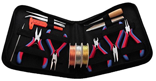 NIMI'S Arts & Crafts 16Pcs Jewelry Making Tools Includes 5 Pliers (Flat, Round, Cut, Flat Bent, and Chain Nose), 2 Tweezers, Caliper, Awl, Beedscoop, Needles, [FREE] Copper Wires summer time crafting