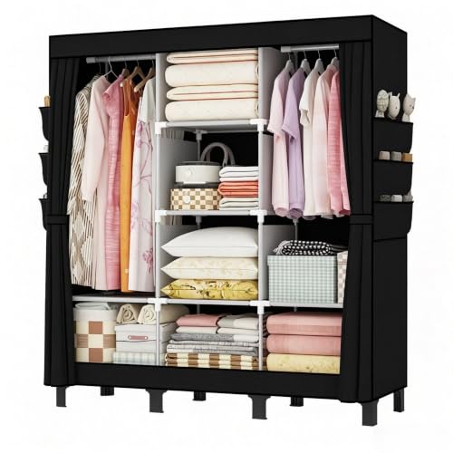 lishbie Portable Wardrobe, Bedroom Wardrobe, Clothes Storage Cabinet, Hanging, Suitable for Bedrooms, Dorms and Rental Homes