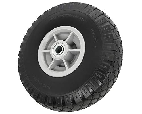 10" Flat Free Hand Truck Wheel & Tire Assembly - 5/8" Center Hole, 300 Lb Capacity, Solid Polyurethane, Black