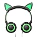 Fashional Cat Ear Headphones, IPRO Cat Earphone-LED Glowing Cat Ear Head phone-Cute Headphone for Computer,Tablet,Phone,MP3,MP4,etc-Green