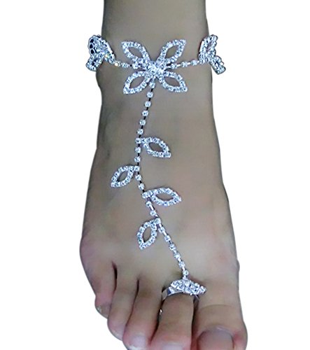 Skyvan One Piece Bride Ankle Bracelet Crochet for Women Sandals Beach Foot Jewelry Anklet Rhinestone Barefoot