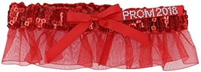 Prom 2018 Women's Sequin Garter with Crystal "PROM 2018" Ribbon One Size Fits Most Red