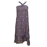 Bohemian Wrap Skirts Purple Printed Silk Sari Two Layer Beach Dress