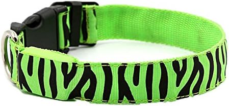 LED Pet Dog Collar Zebra Striped Colorful Glows in Night Rechargeable Dog Pet Safety Collar Bright Size Adjustable Mode for Small Medium or Large Dogs (L(22in), Green)