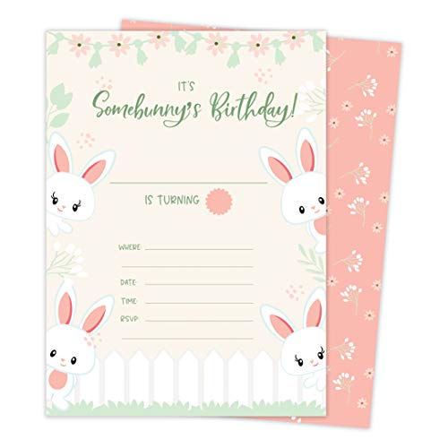 Bunny Rabbit 2 Happy Birthday Invitations Invite Cards (25 Count) With Envelopes & Seal Stickers Vinyl Girls Boys Kids Party