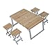 Outsunny Height Adjustable Folding Outdoor Picnic Table w/ 4 Seats - Natural Wood and Silver