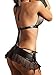 SeClovers Women Charming Mesh Lingerie Halter Top and Mini Skirt with Pant Set Black,M