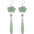 New Chinese Style Ancient Jade Lotus Flower Long Tassel Teardrop Earrings Chinese Hanfu Qipao Accessories