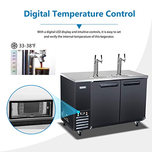 KITMA Commercial Kegerator Beer Dispense 17 Cu.Ft 2 Tap Towers Keg