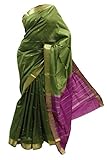 Krishna Sarees Women's ASB3401 Olive Green and Magenta Art Silk Saree Unstitched Blouse Piece Olive Green