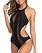 Tempt Me Women One Piece Sexy See Through Mesh Cutout Halter Monokini Black M