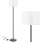 Modern Floor Lamp Simple Design with White Shade, Foot Pedal Switch, 60" Small Tall Lamps for Living Room Bedroom Office Dini