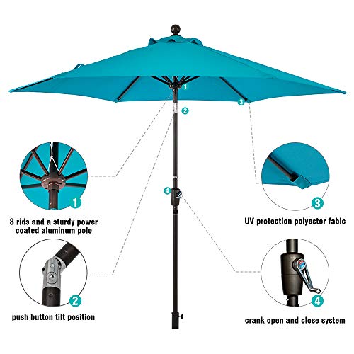 LCH 9 ft Outdoor Umbrella Patio Backyard Market Table Umbrella Sturdy Pole Push Button Easily Tilt Crank with Umbrella Cover (Blue) - Thumbnail 2