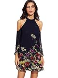 Milumia Navy Flower Print Keyhole Halter Neck Cold Shoulder Dress Large Navy