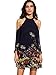 Milumia Navy Flower Print Keyhole Halter Neck Cold Shoulder Dress Large Navy
