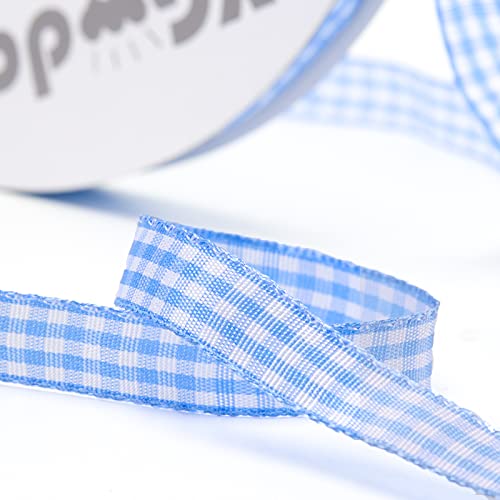 VGoodall Lake Blue Gingham Ribbon, 3/8 x 50Yd Picnic Craft Ribbon Lake Blue Ribbons for Hair Accessories Craft and Christmas Gift Wrapping