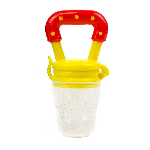StarRoad Premium Child Baby Infant Food Feeder, Fresh Fruit Meat food Baby Teething Toy Training Teether Pacifier Safe Silicone Nipple Storage Container Feeding (M&L, Red&Yellow) - Thumbnail 7