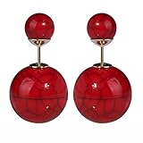 Lackingone Women's Red Double Side Stud Ball Earrings Marble Patterns Fashion Jewelry